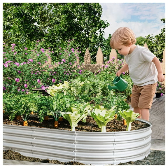 Raised Garden Bed Kit 2-Pack, 8x4x1ft Galvanized Steel Planter Box for Outdoor Vegetables, Flowers, Herbs - Heavy Duty, Rustproof, Easy Assembly Silver