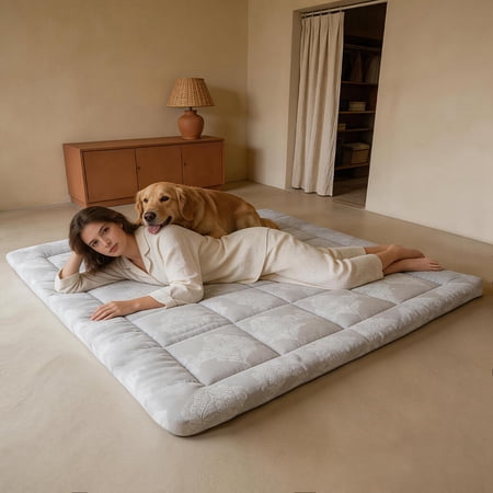 Large Four Seasons Dog Bed Mat Soft Washable Pet Mattress Topper with Four Corner Straps Rectangular Cushion for Bed Floor & Dog Mattress Ideal for Large Dogs Multi-Pet Households & All Breeds