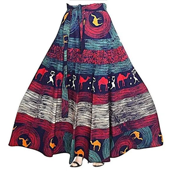 Cotton Women's Long Wrap Around Skirt Jaipuri Printed Free Size