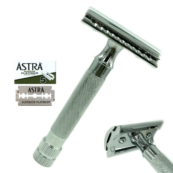 CLASSIC DOUBLE EDGE SAFETY RAZOR FOR MEN'S SHAVING WITH 5 ASTRA BLDES FREE