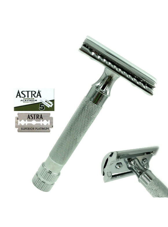 CLASSIC DOUBLE EDGE SAFETY RAZOR FOR MEN'S SHAVING WITH 5 ASTRA BLDES FREE