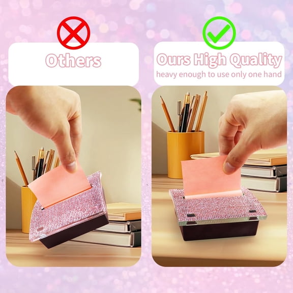 OPVM-Rhinestone Self Sticky Note Holder Post it Note Dispenser Pop-Up Sticky Notes Dispenser 3 x 3 inch Post it Dispenser for Office Desk Accessories(Pink)
