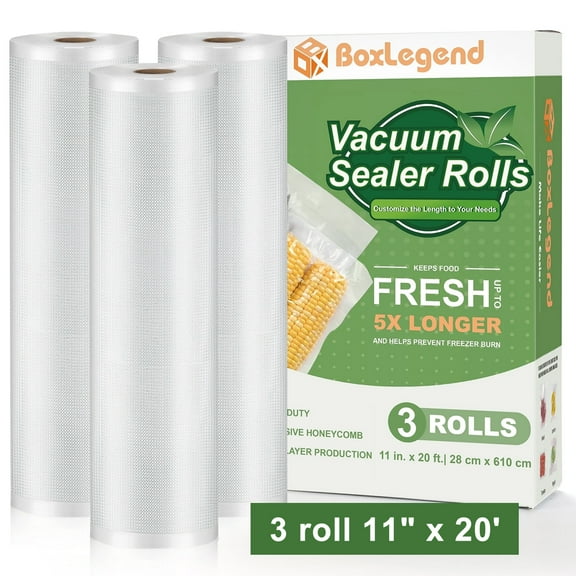 BoxLegend 3 Rolls 11" x 20' Vacuum Sealer Bags, Food Vacuum Seal Bags Rolls, Clear