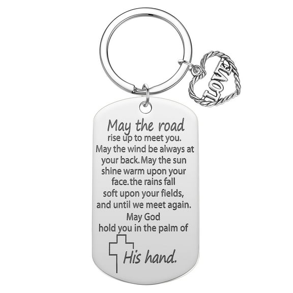 Creative May the Road Rise Up to Meet You Keychain Love Heart Pendant Keyring Bag Car Key Holder Stainless Steel Key Ring