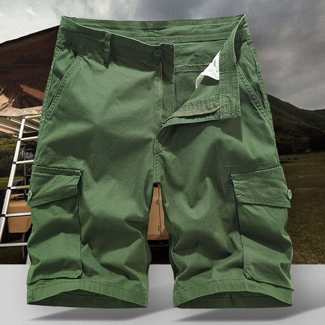 HOZADOIE Cargo Shorts for Men Summer Stylish Solid Color Button Zipper Waistband Versatile 5 Inseam Lounge Casual Shorts with Multiple Pockets