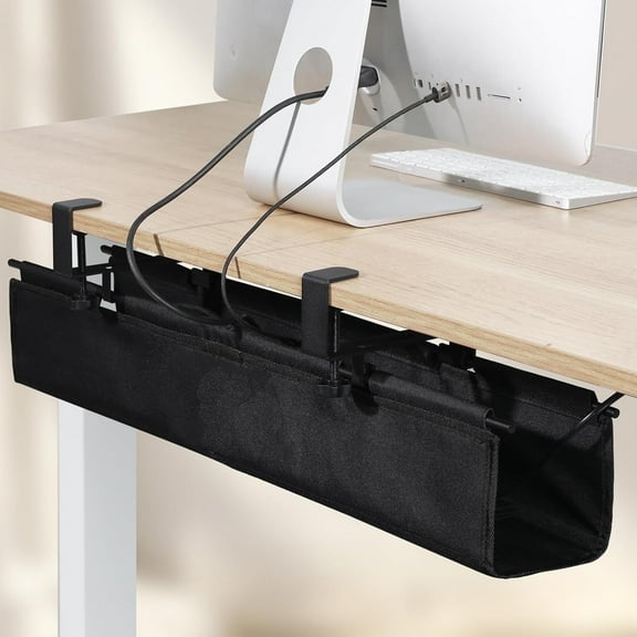 Under Desk Cable Management Box, Clamp-On Wire Organizer for Monitors PC Laptop Setup, Large Metal Cord Cover Box for Home Office
