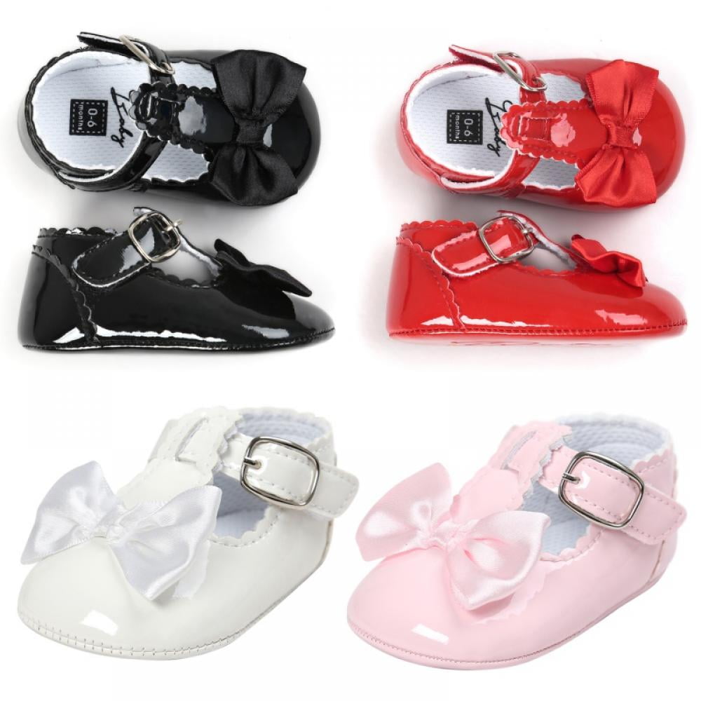 Newborn Baby Girls Shiny Crib Pram Shoes SPANISH Style Bow Soft Sole Anti-slip 