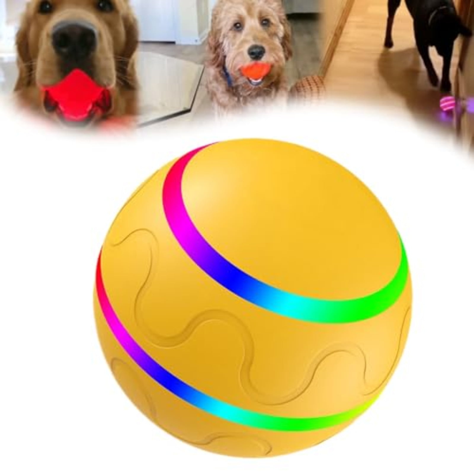 Yellow Shaky Toy For Dogs, Interactive Dog Toy, Rechargeable Rolling Toy With Vibration, Led Lights, Two Play Modes For Exercise, Indoor And Outdoor Play