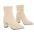 thumbnail image 7 of HAPIMO Women Ankle Sock Boots Pointed Toe Chunky Block Heel Stretch Shaft Pull‑on Suede‑like Upper For Formal Banquet And Night Social Occasions Beige 36, 7 of 7
