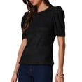thumbnail image 4 of INSPIRAR CHIC Blusa Casual de Verano de Manga Corta con Puff para Mujeres, Cuello Redondo, Talla XS, Negra, 4 of 6