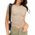 thumbnail image 2 of Women's Fitted Short Sleeve Basic Tee Slim Fit Shirts - Polyester Fabric, Lightweight, Suitable for Winter, Trendy Design, Multiple Sizes, 2 of 6