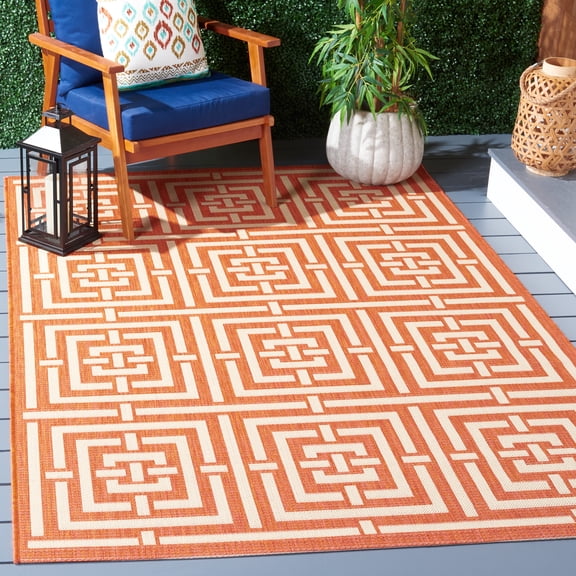 Safavieh Courtyard Ariana Geometric Indoor/Outdoor Area Rug, Terracotta/Cream, 5'3" x 7'7"
