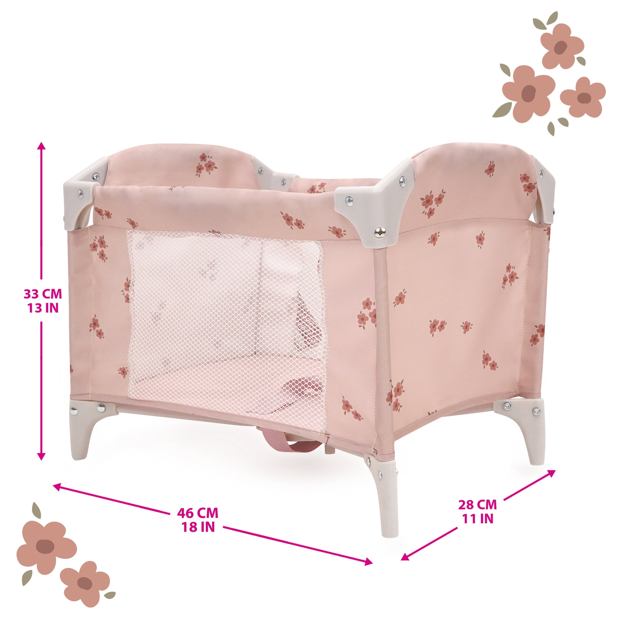 509 Crew: Ballet Flora - Feed N' Care Set - Soft Pink & Flowers, 7pc Play & Feeding Doll Accessories, Highchair & Foldable Play Yard, Roleplay, Kid 3+