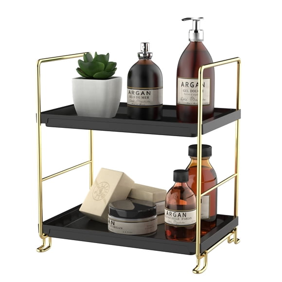 Organizador de mostrador de baño FsyueYun, tocador de 2 niveles, dorado y negro