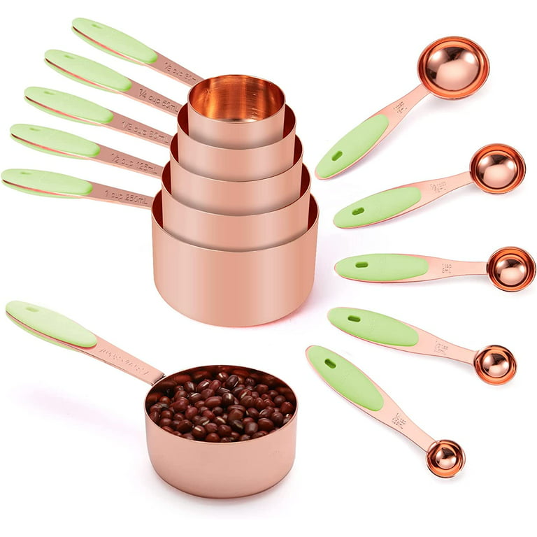 Cook with Color 12 PC Measuring Cups Set and Measuring Spoon Set with Copper Coated Stainless Steel Handles, Nesting Kitchen Measuring Set, Liquid
