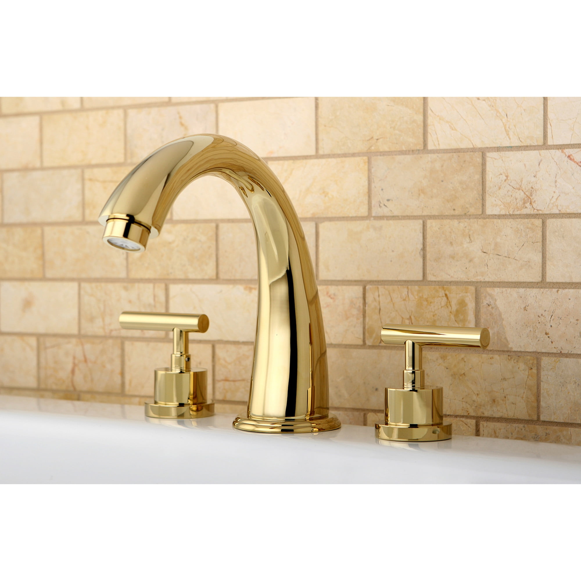 Kingston Brass KS2362CML Manhattan Two-Handle Deck Mount Roman Tub Faucet, Polished Brass