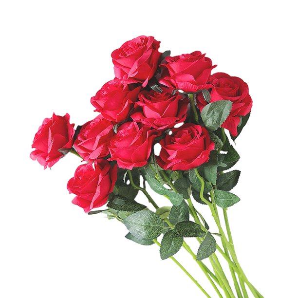 Cateissary 10pcs plants rose artificial flower single plants carefully vase decoration home rose, home in decoration rose Decoración rojo brillante