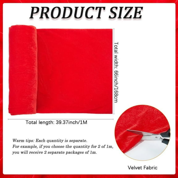 66 Inch 1.09 Yards Red Velvet Premium Fabric by The Yard Vintage Crushed Velvet Fabrics Square Stretch Soft Wide Cloth for Sewing Clothing Accessories Home Birthday Party Decor DIY Craft