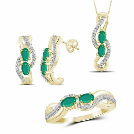 JewelersClub 1 3/4 Carat T.G.W. Emerald And White Diamond Accent 14K Gold over Silver 3-Piece Jewelry set