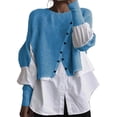 thumbnail image 2 of Blue Hoodies for Women's Autumn and Winter New Layered Pullover Spliced Two Piece Knitted Sweater Shirt Fall Tops for Women 2025, 2 of 4