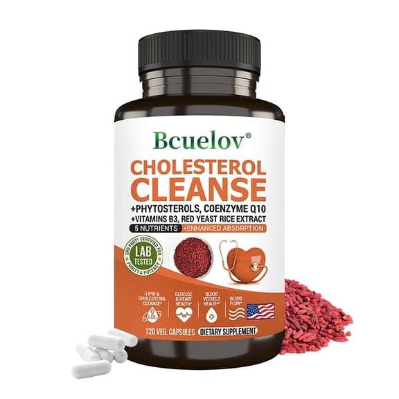 Cholesterol Cleanse Capsules - with Phytosterols, Coenzyme Q10, Vitamin B3, Red Yeast Rice Extract - Support a Healthy Cholesterol Levels and for The Heart - 120 Capsules