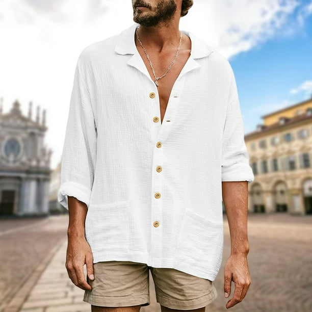 Camisas con botones para hombres Camisa suelta de un solo pecho Camisas de yoga de playa de color solido FLhrweasw Nuevo Walmart en linea