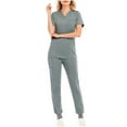 thumbnail image 3 of BiZtdJrK Scrub Sets for Women Medical Nursing Uniform V-Neck Short Sleeve Top and Jogger Pants 2 Piece Outfits with Pockets Gray XXL, 3 of 5