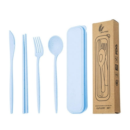 

Creative Wheat Straw Portable Tableware Set Knife Fork Spoon Chopsticks With Box Student Office Worker Dinnerware Lunch Cutlery