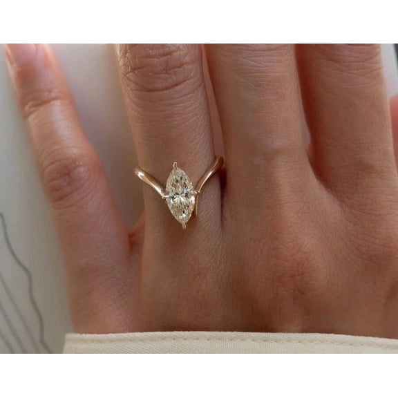 1.50Ct Marquise Cut Simulated Diamond Engagement Ring for Women 14k Yellow Gold Plated