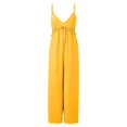 thumbnail image 4 of Womans Pants Solid V Neck Ruffle Lace Up Jumpsuit Straight Trousers Looses Jumpsuits Sweatpants Woman Yellow S, 4 of 4
