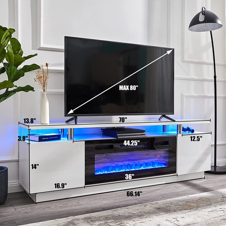 Amerlife Fireplace TV Stand with 36 Fireplace, 70 Modern High Gloss  Entertainment Center LED Lights, 2 Tier TV Console Cabinet for TVs Up to  80, White - Walmart.com