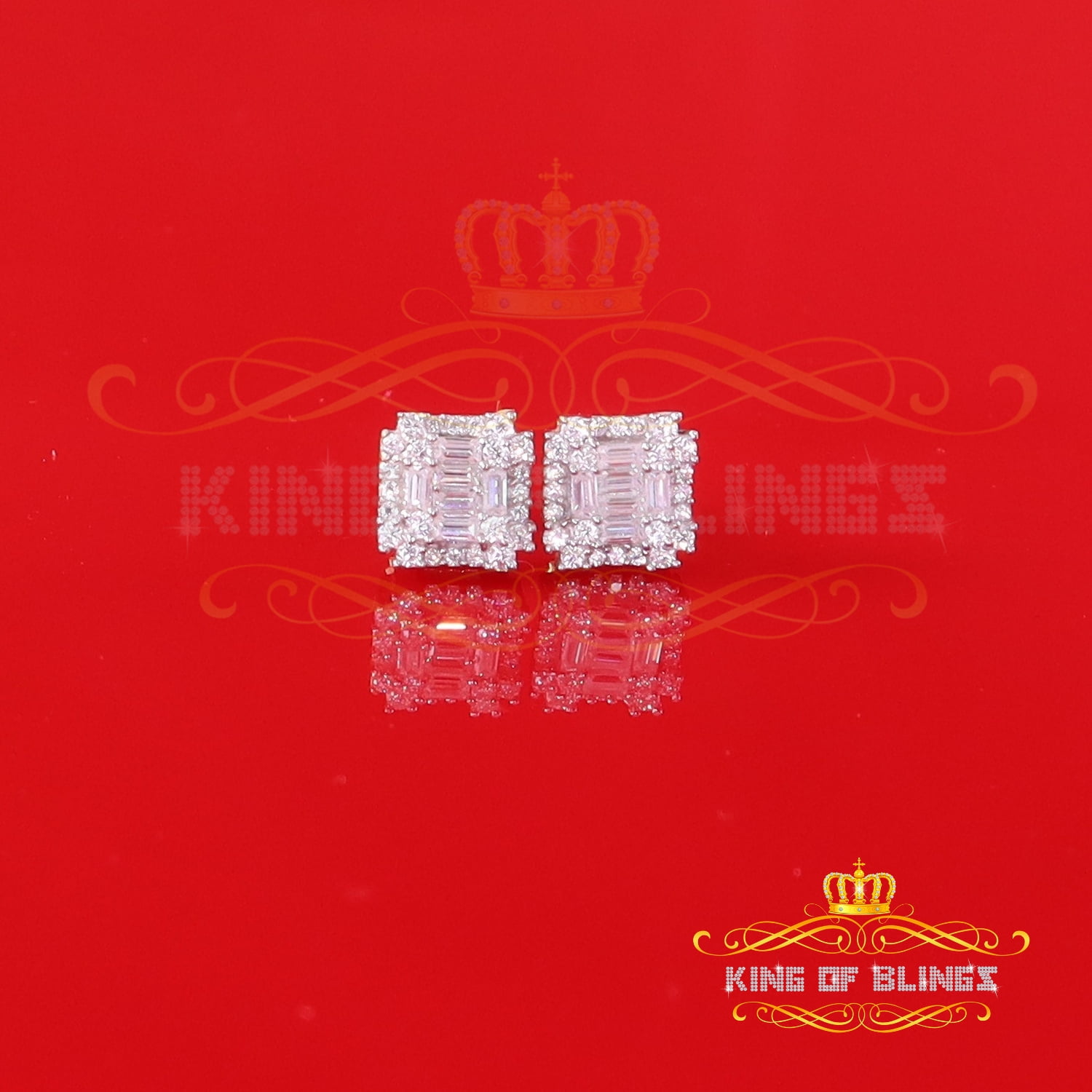 King of Bling's Men's/Women's 925 Silver Yellow 0.50ct VVS 'D' Moissanite Baguette Stud Earrings