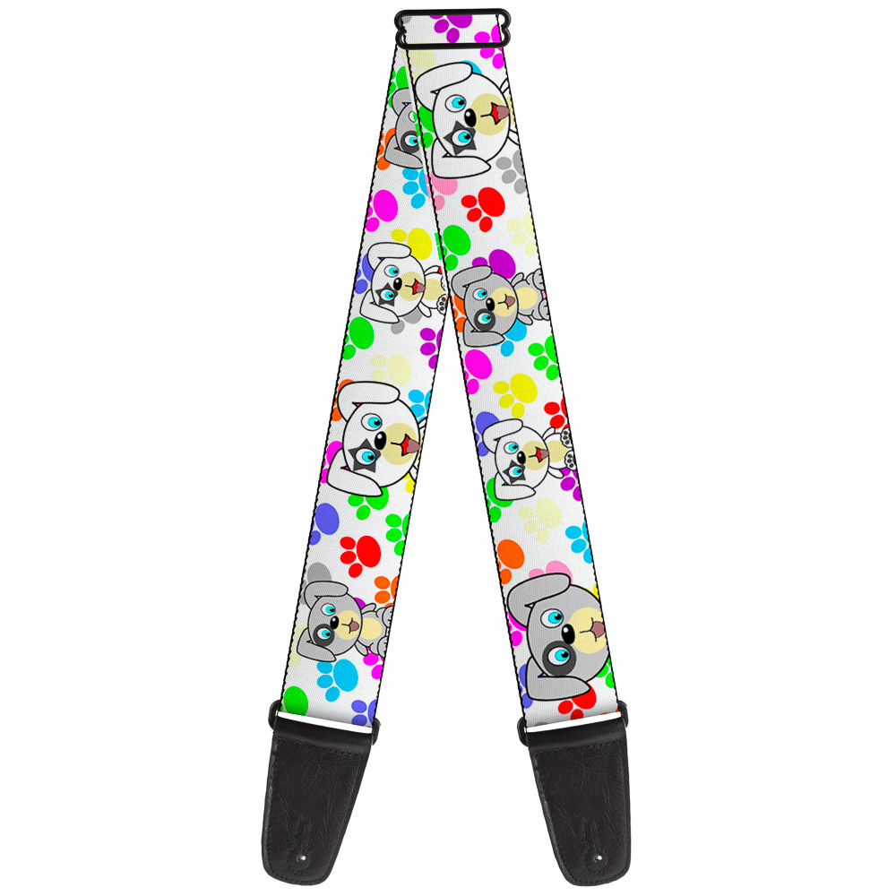 Buckle-Down Guitar Strap, Puppies Paw Prints White Multi Color, 2 Inches Wide