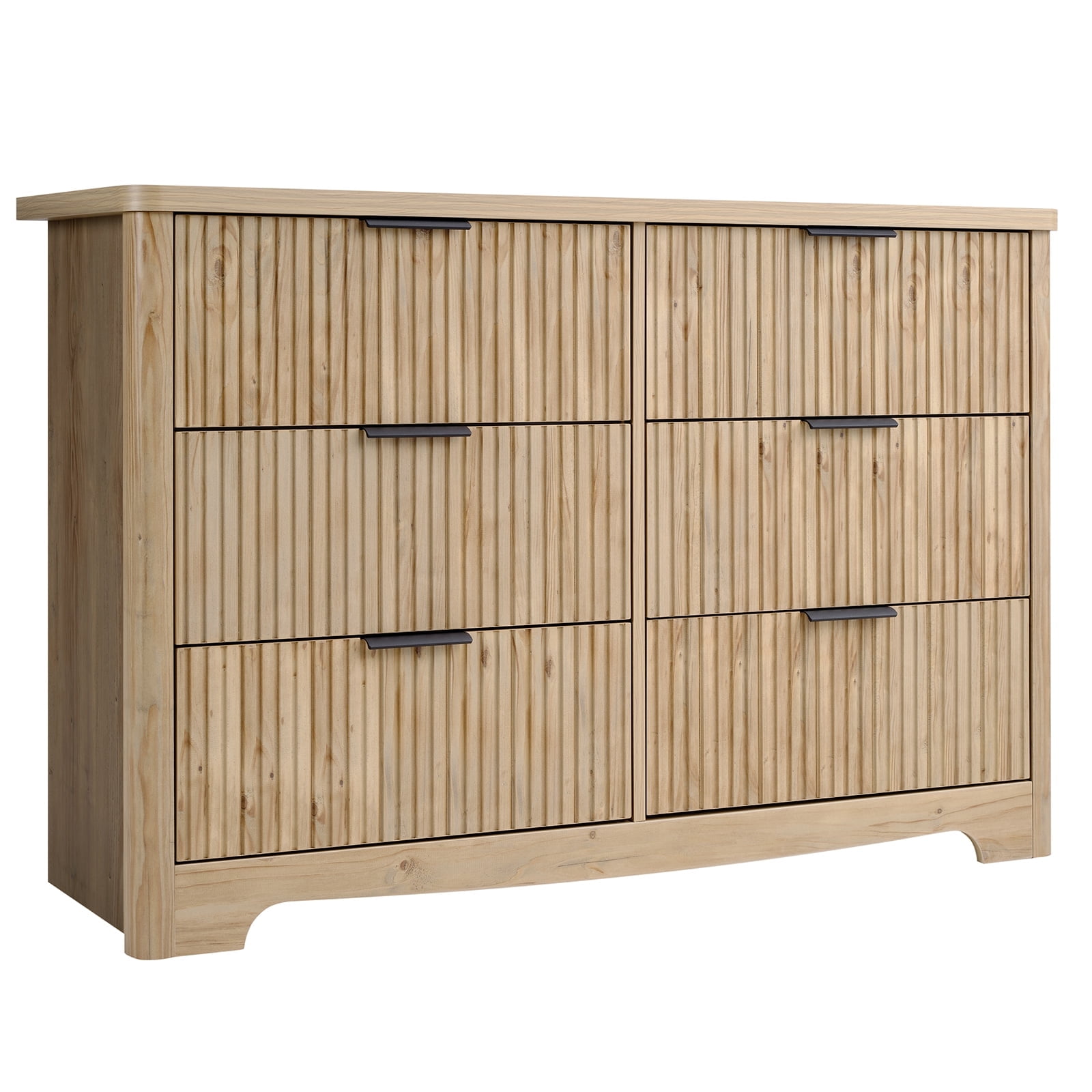 CHITOOMA Fluted Dresser for Bedroom, Modern Wooden 6 Drawer Dresser, Storage Cabine Chest of Drawers for Living Room Hallway, Natural