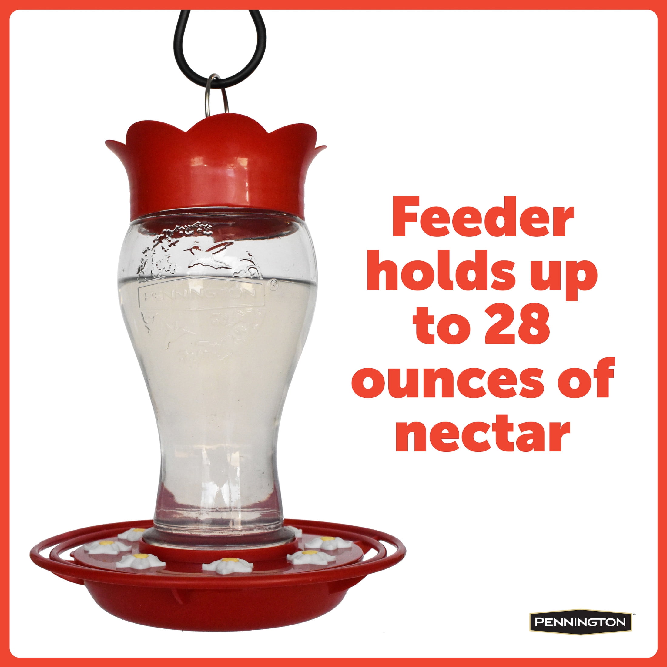Pennington Red Glass Hummingbird Bird Feeder, 28 oz. Capacity, 2 Pack