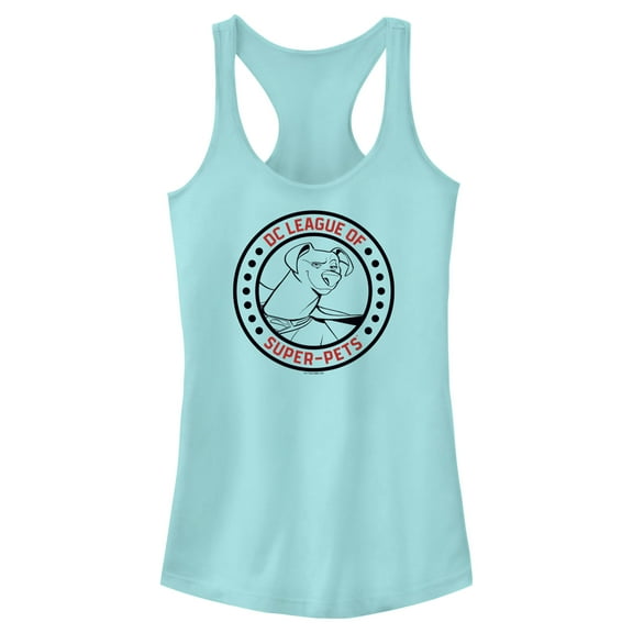 Junior's DC League of Super-Pets Krypto Circle Badge  Racerback Tank Top Cancun Medium