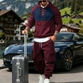 thumbnail image 4 of mihongmao Jogger Sets for Men 2 Piece Men Casual Pullover Hooded Sports Solid Long Sleeve Trousers Two-Piece Elastic Waist Tracksuit Wine S, 4 of 8