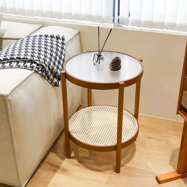 Traje de mesa de café de Sala de estar de estilo granja moderno, elegante y elegante Mesa de madera anidada redonda, traje de mesa lateral de Sala de estar / dormitorio - 1 Mesa lateral