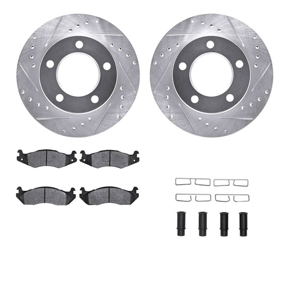 Dynamic Friction Company Front Brake Rotors-Drilled and Slotted-Silver with 5000 Advanced Brake Pads includes Hardware 7512-42012