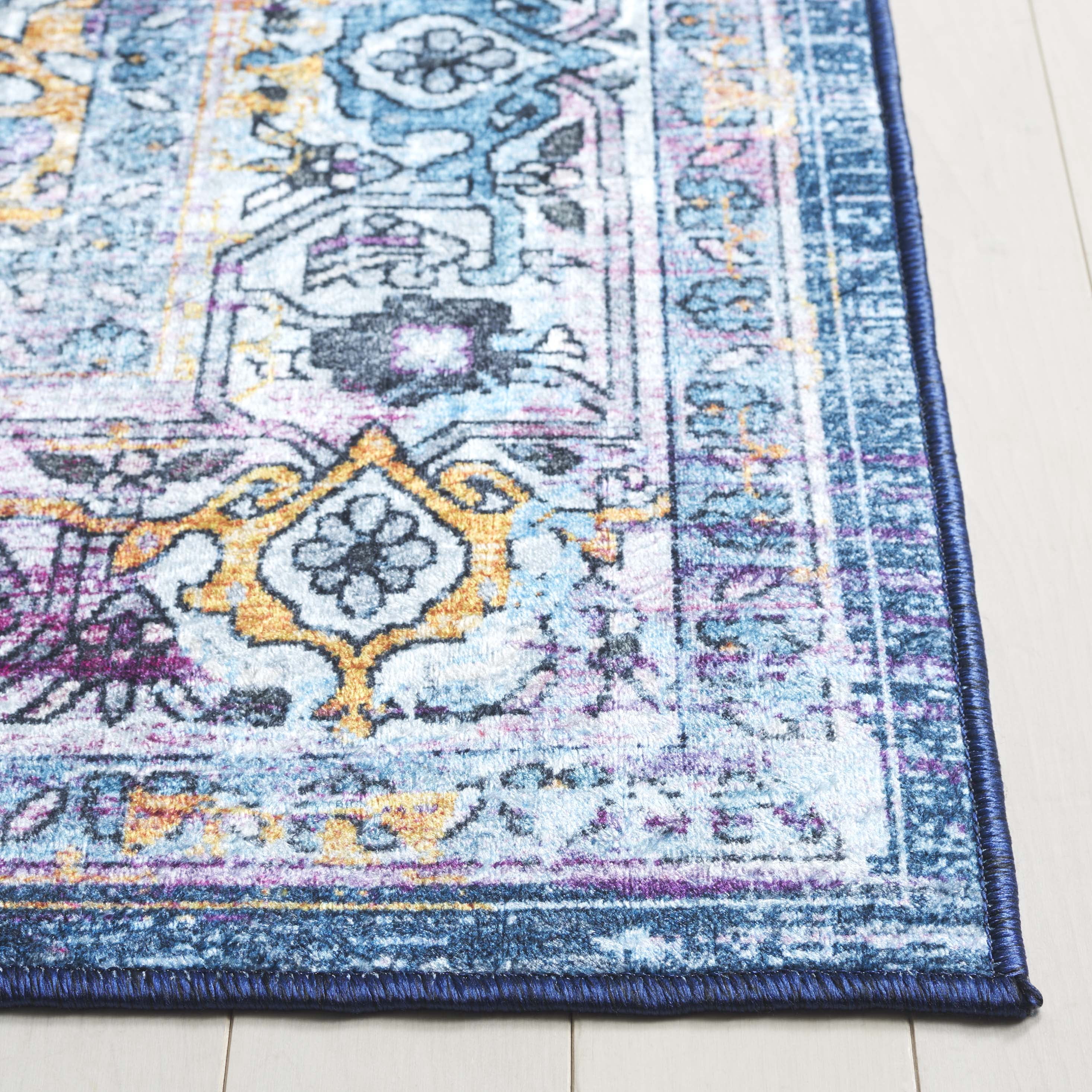 SAFAVIEH Orlando Charla Medallion Machine Washable Area Rug, Light Blue/Navy, 4'9" x 6'6"