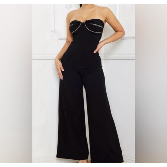 Black Rhinestone sleeveless jumpsuit