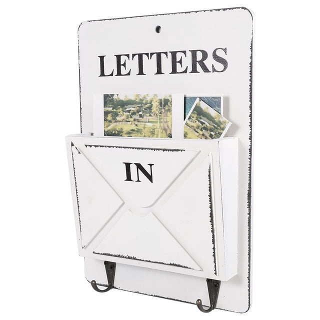 Letter Rack - Wood Mail Box Letter Rack Key Holder Wall Storage Home Decoration with Hook Hanger