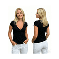 thumbnail image 2 of LMLYSoH Womens Summer T Shirt Short Sleeve Cross Front V Neck Solid Color Casual Slim Fit Tops, 2 of 7