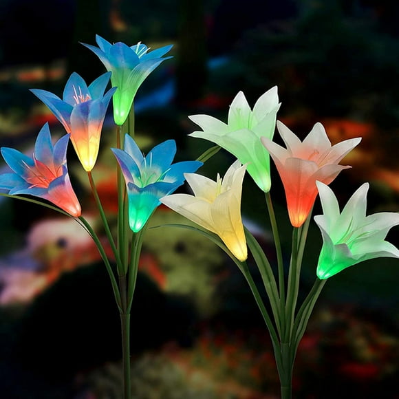 RKSTN Outdoor Lights LED Solar Outdoor Lights Garden Yard Lilies Lamp 2Pcs Outdoor Garden Lights for Pathway Garden Yard Path Walkway Driveway Lawn Decor