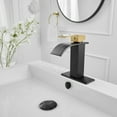 thumbnail image 2 of Waterfall Single Handle Single Hole Low-Arc Bathroom Faucet Bathroom Drip-Free Vanity Sink Faucet in Matte Black & Gold, 2 of 11