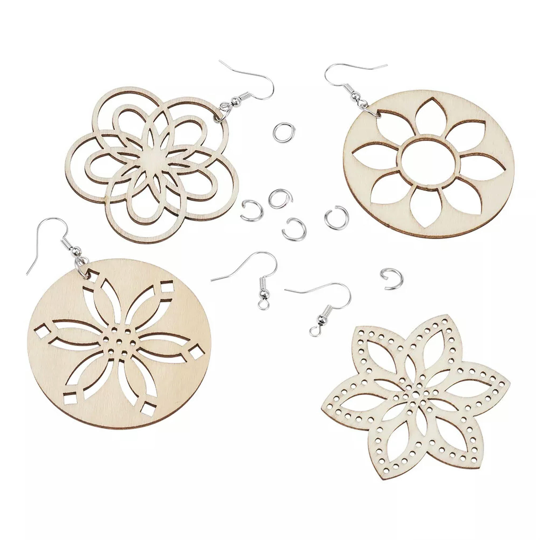 EOEMY 1Set Diy Dangle Earring Making With 80Pc Wood Filigree Joiners 80X Earring Hooks