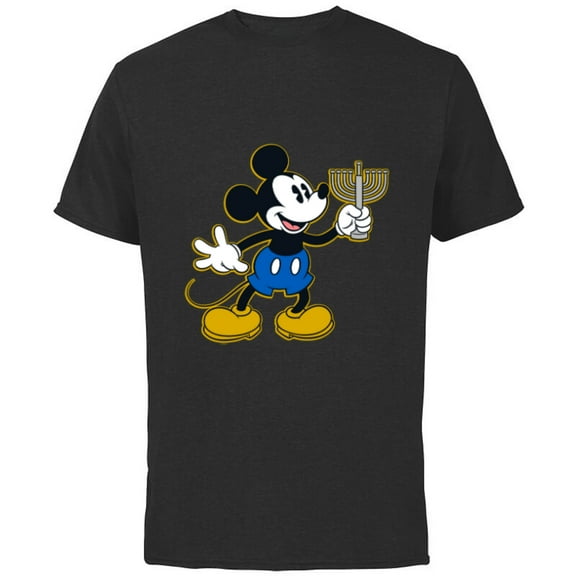 Disney Mickey Mouse Hanukkah Menorah Happy Holidays - Short Sleeve Cotton T-Shirt for Adults - Customized-Black