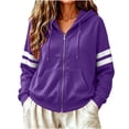 thumbnail image 3 of LUVDA Stripe Sleeve Zip Up Hoodie for Women Athletic Sweatshirt with Kangaroo Pocket Casual Loose Fit Top, 3 of 7