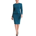 thumbnail image 1 of INSPIRE CHIC Robe Moulante à Basque pour Femme Col Ras du Cou Manches Longues Taille Haute Midi Fourreau Robe de Travail Bleu Lac TG, 1 of 6