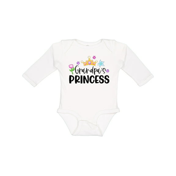 Inktastic Grandpa's Princess Crown and Flowers Girls Long Sleeve Baby Bodysuit